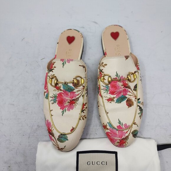 Gucci Princetown Rose Floral Cream Mule Slide Shoe - Picture 1 of 9